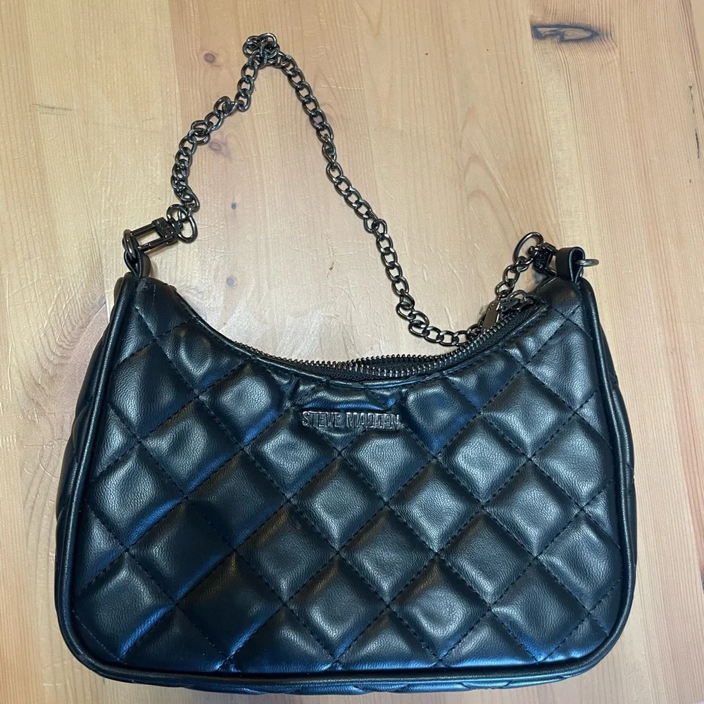 Steve Madden Black Quilted Shoulder Bag with Chain Strap
